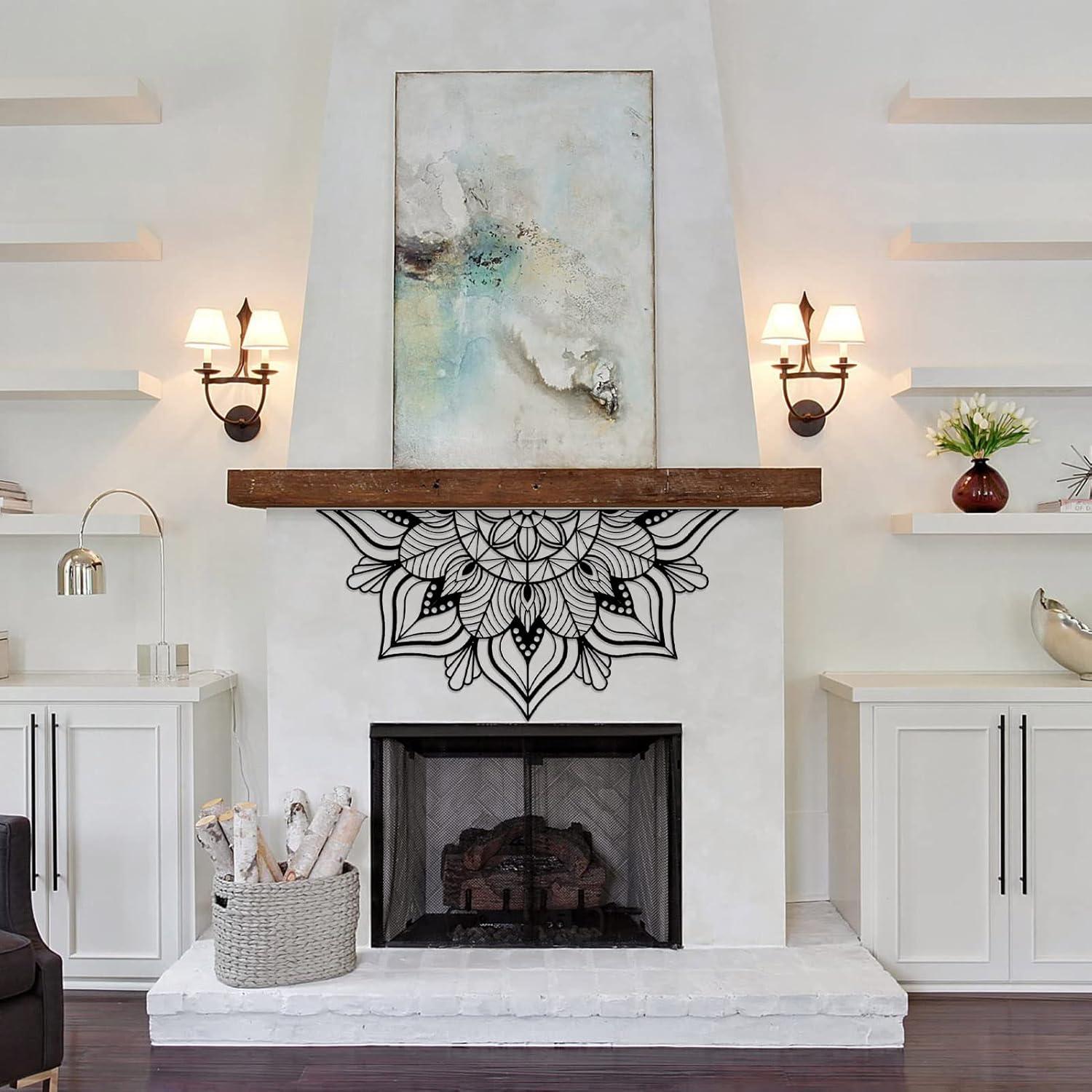 Große Metall-Mandala-Wanddekoration Lotusblumen Schwarz 112x56.5cm