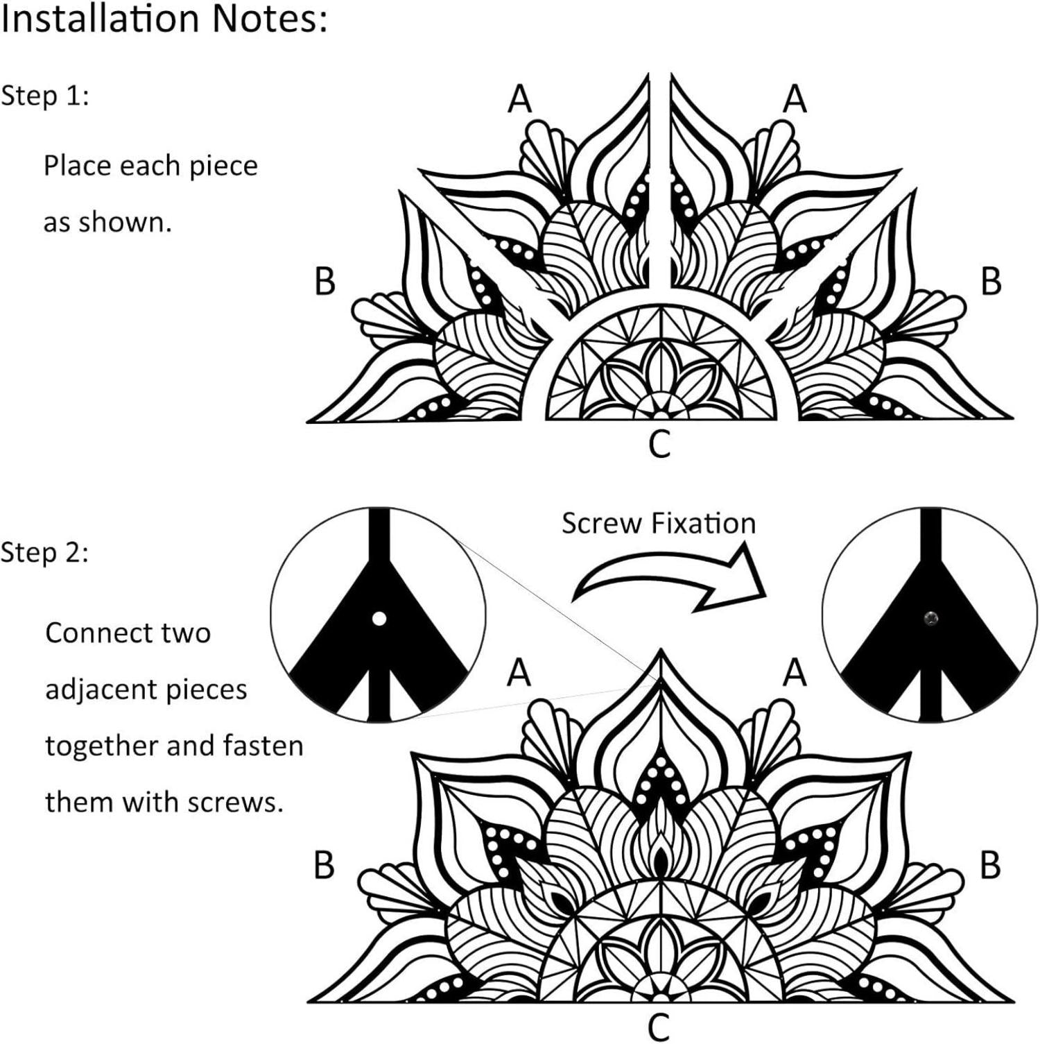 Große Metall-Mandala-Wanddekoration Lotusblumen Schwarz 112x56.5cm