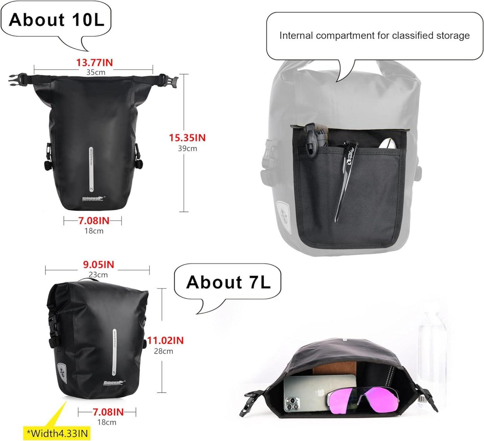 Wasserdichte Fahrrad Gepäckträgertasche 7L Schwarz mit Schultergurt