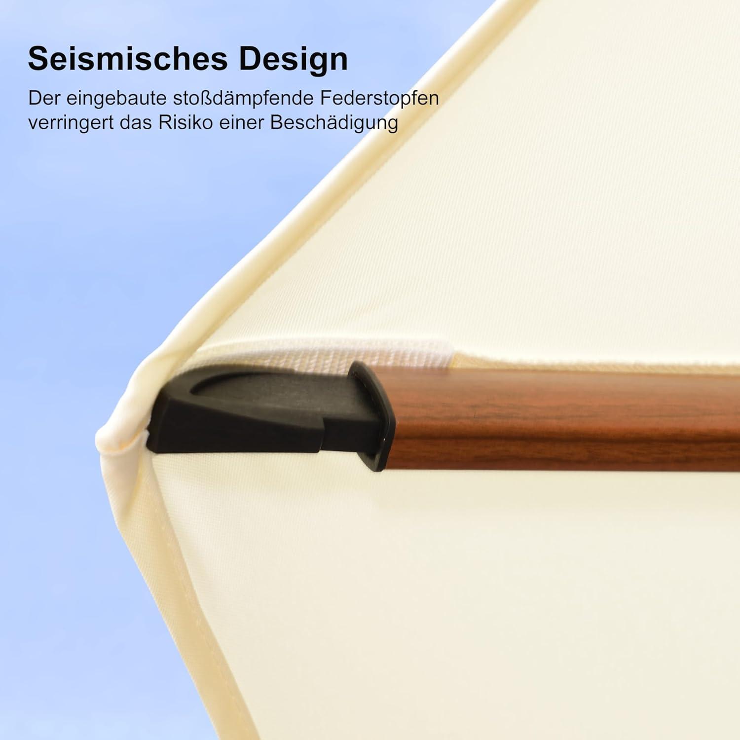 PURPLE LEAF Sonnenschirm Ampelschirm Holzoptik 365x365cm Doppeldach Kurbel 360° Cream