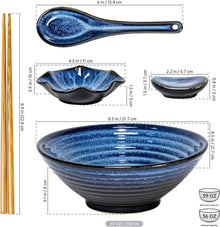UNICASA Ramen Schüssel Set Keramik mit Essstäbchen Blau