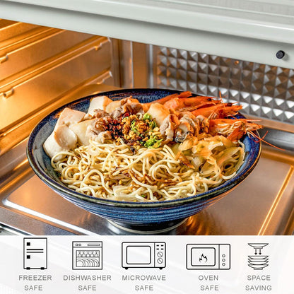 UNICASA Ramen Schüssel Set 2X Schüssel Essstäbchen Löffel Ablage Blau