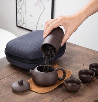 Chinesisches Teeset Keramik 7-tlg. Tragbares Reiseset 130ml Teekanne