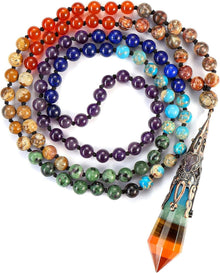 7-Chakra Mala Kette mit Heilkristall Anhänger