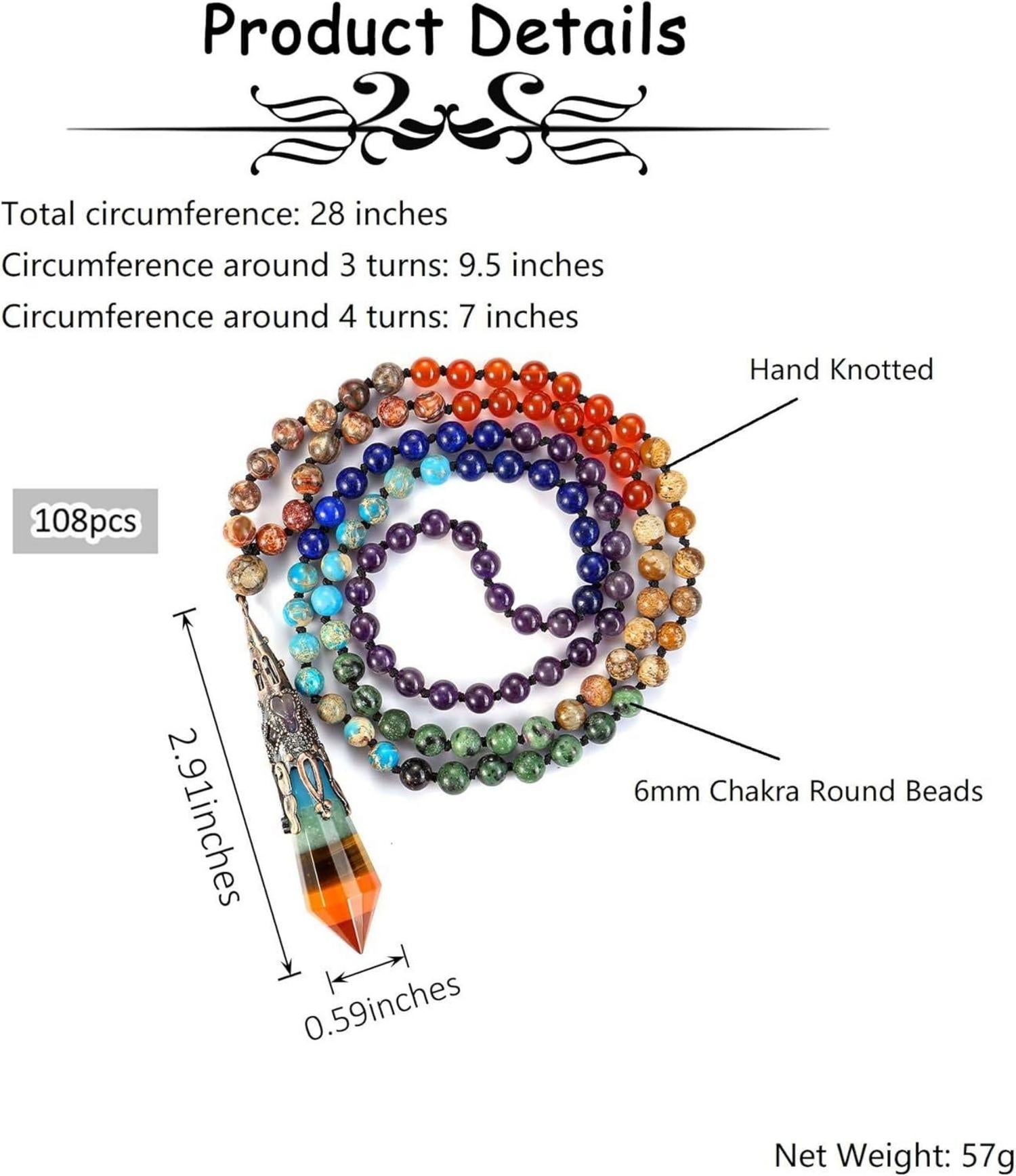 7-Chakra Mala Kette mit Heilkristall Anhänger