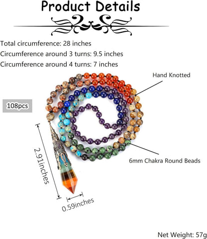 7-Chakra Mala Kette mit Heilkristall Anhänger