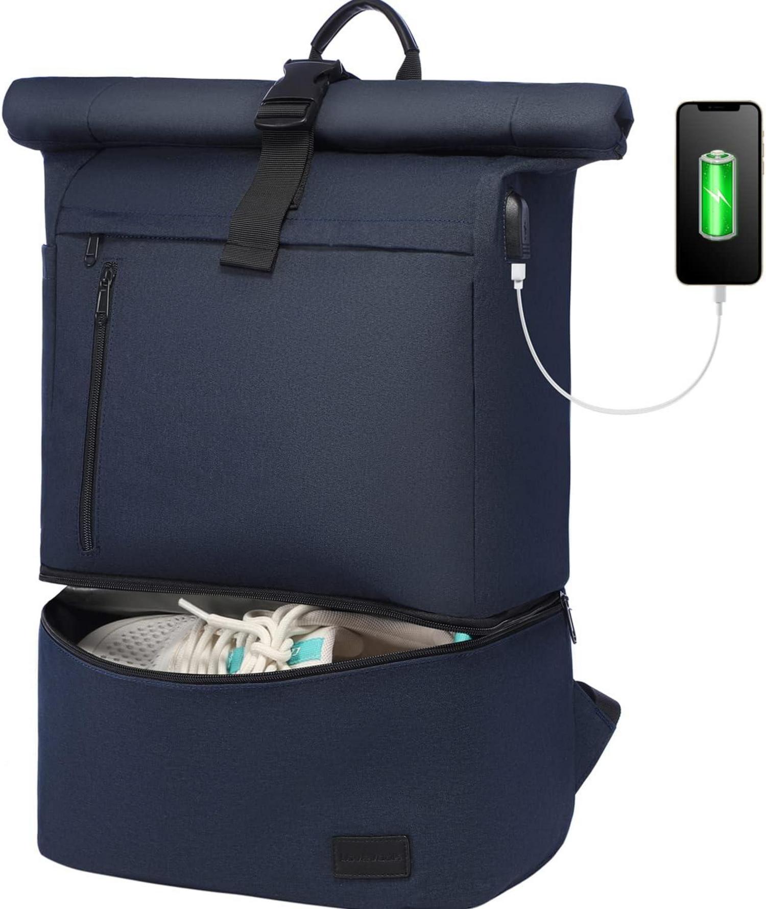 Rolltop Rucksack Wasserdicht mit USB-Ladeanschluss & Schuhfach