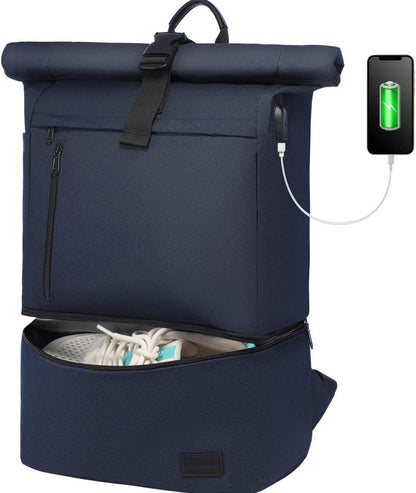 Rolltop Rucksack Wasserdicht mit USB-Ladeanschluss & Schuhfach