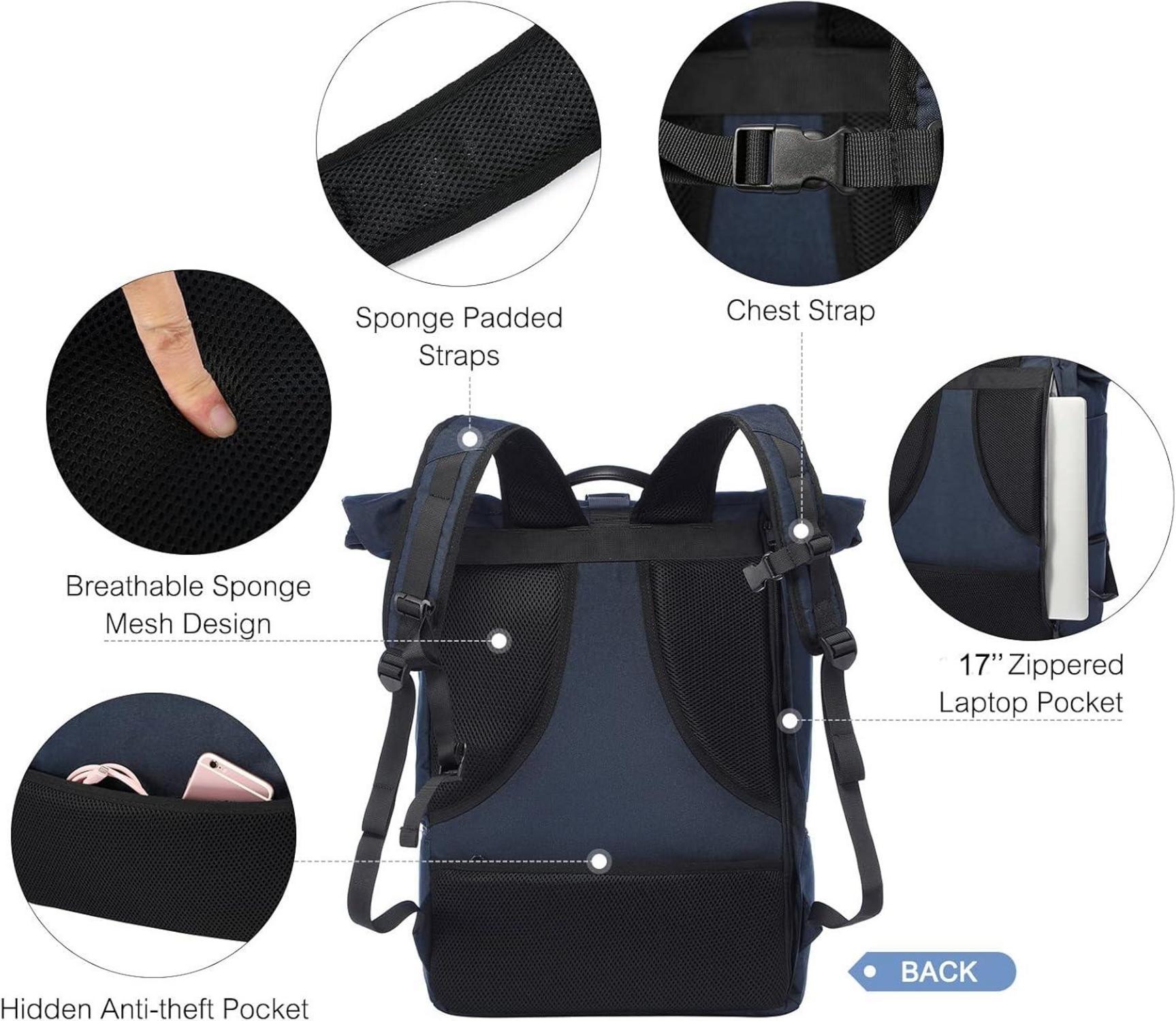 LOVEVOOK Rolltop Rucksack 17 Zoll Laptop Wasserdicht Schuhfach Gym Reise