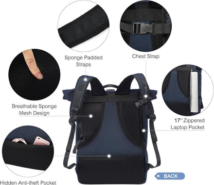 LOVEVOOK Rolltop Rucksack 17 Zoll Laptop Wasserdicht Schuhfach Gym Reise