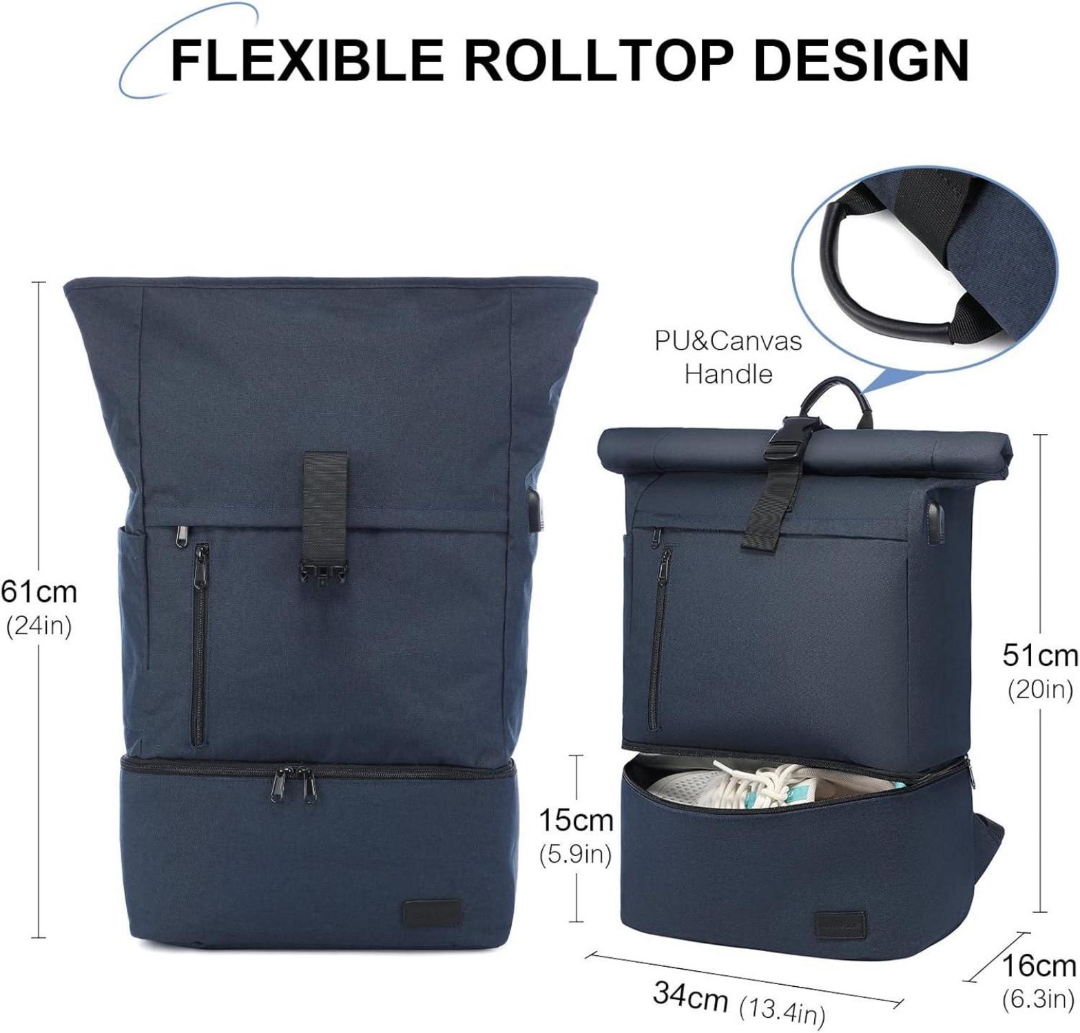 Wasserdichter Rolltop Rucksack 17 Zoll Laptop Schuhfach Gym Backpack