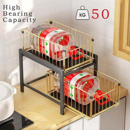 Küchenregal mit Schublade und 2 Ebenen aus Rostfreiem Stahl Schwarz