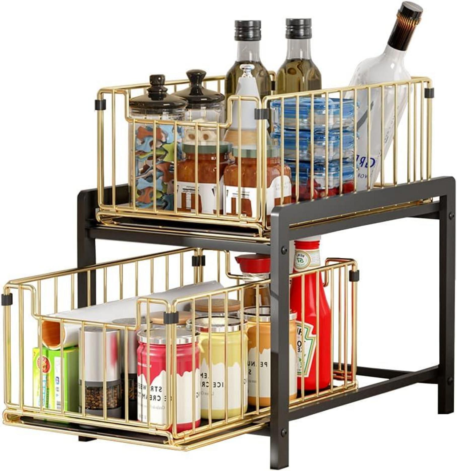 Küchenregal mit Schublade und Korb-Auszügen - 2 Ebenen