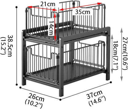 Küchenregal mit Schublade und Korb-Auszügen - 2 Ebenen
