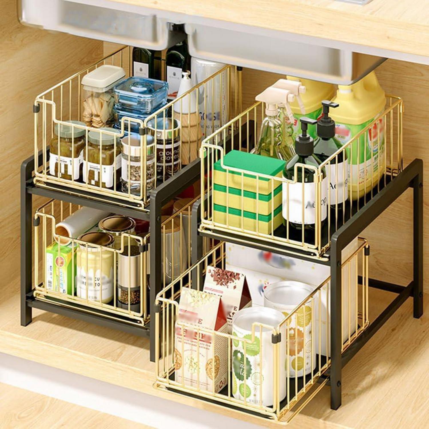 YunNasi Küchenregal Rostfreier Stahl 2 Korb Schublade Aufbewahrung
