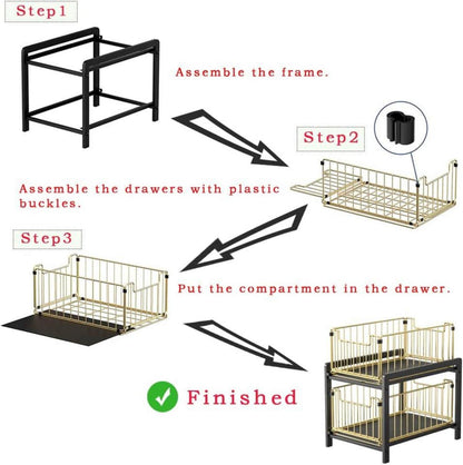 Küchenregal mit Schublade 2 Ebenen Gewürzregal Rostfrei SchwarzGold