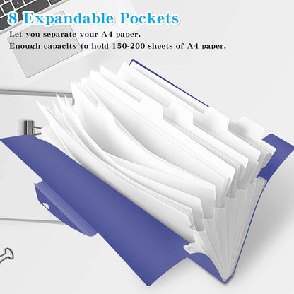 Fächermappe A4 Erweiterbar Tragbar Aktenordner 8 Taschen Blau