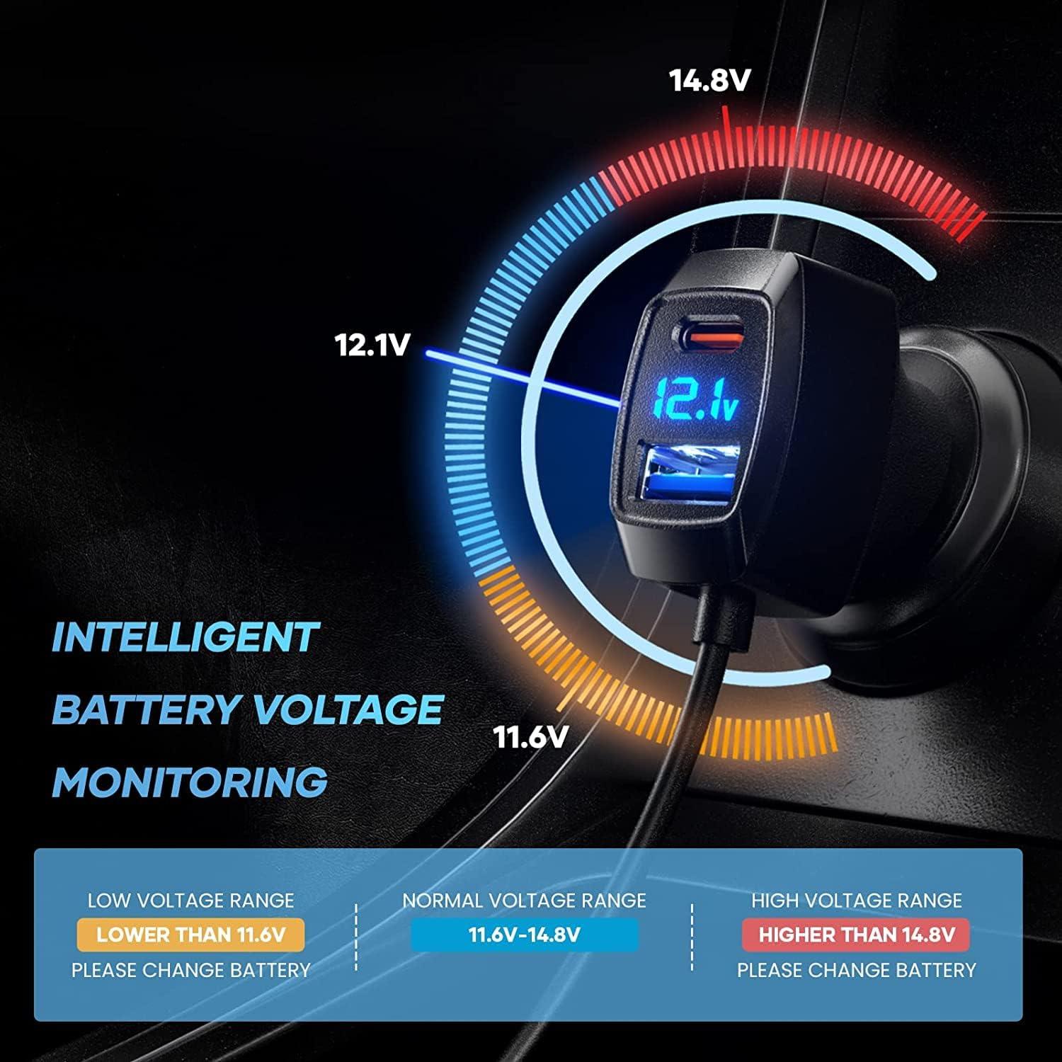 Kfz Ladegerät 5 USB Ports Zigarettenanzünder Adapter 31W(Max) 3 USB-A 2 Typ-C Auto Steckdose mit 1,5M Kabel