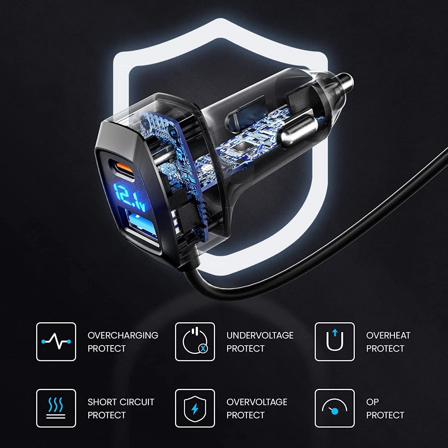 Autoladegerät 5 USB-Ports Zigarettenanzünder 31W 3 USB-A 2 Typ-C 1,5M Kabel