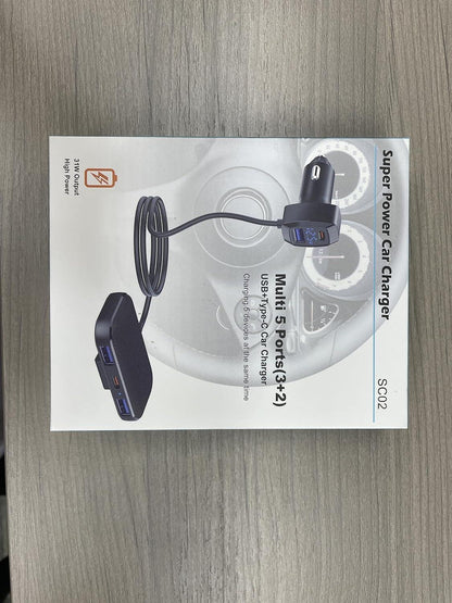 Kfz Ladegerät 5 USB Ports Zigarettenanzünder Adapter 31W(Max) 3 USB-A 2 Typ-C Auto Steckdose mit 1,5M Kabel
