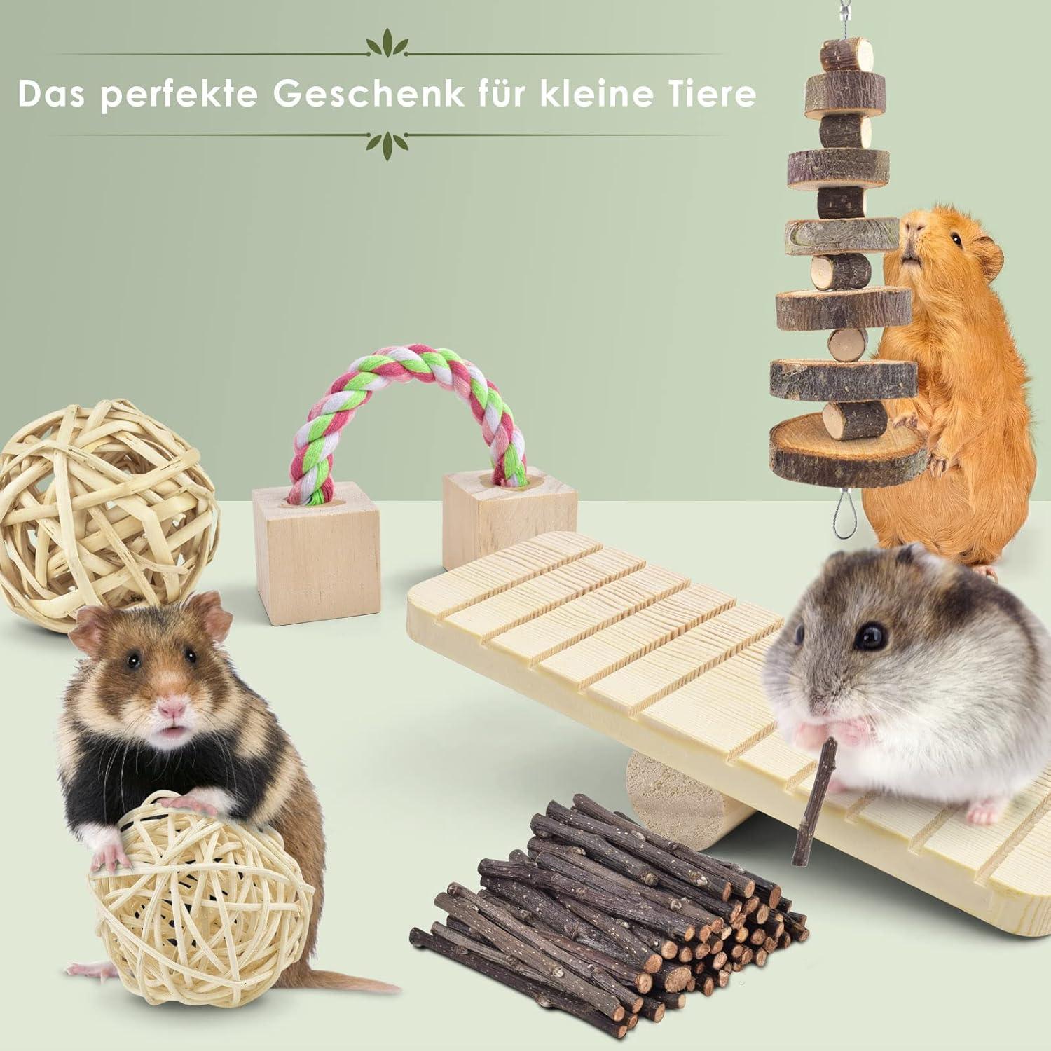 ERKOON Hamster Spielzeug Naturholz 12 Stück für Meerschweinchen Chinchillas Rennmäuse