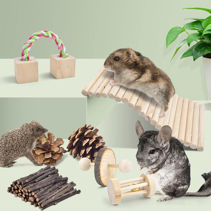 12er Set Naturholz Hamster Spielzeug Kauspielzeug für kleine Nager