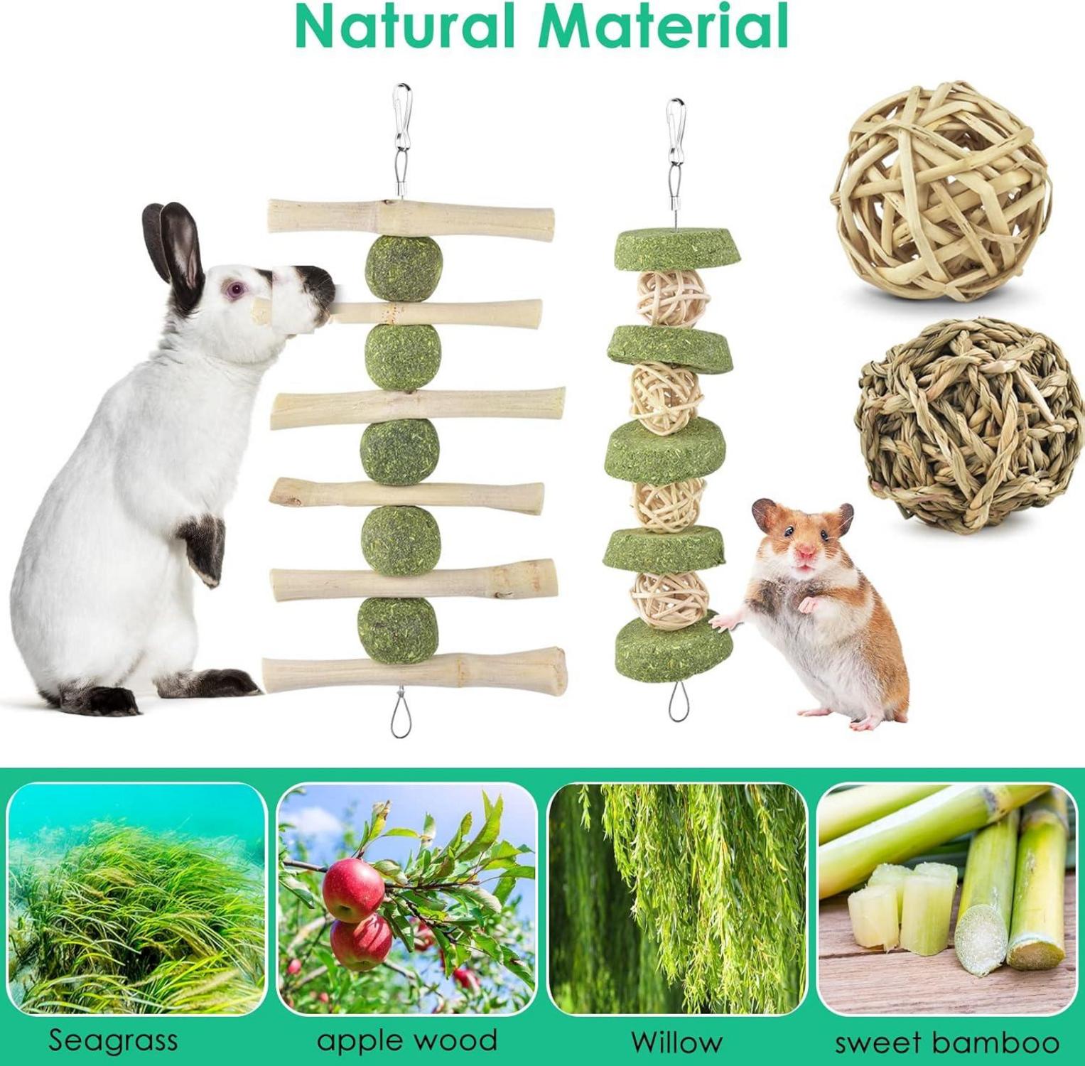 Kaninchen Hamster Spielzeug 11 Stück Holz Kauen Grasball Heu Sticks Kuchen