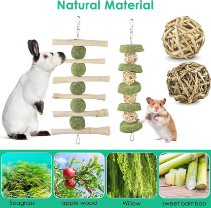 Kaninchen Hamster Spielzeug 11 Stück Holz Kauen Grasball Heu Sticks Kuchen