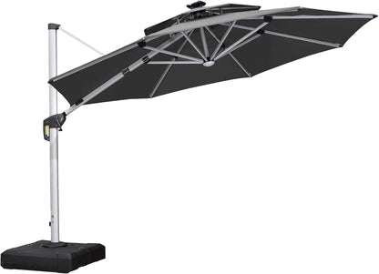 Sonnenschirm LED Solar Beleuchtung Ampelschirm 330cm Grau
