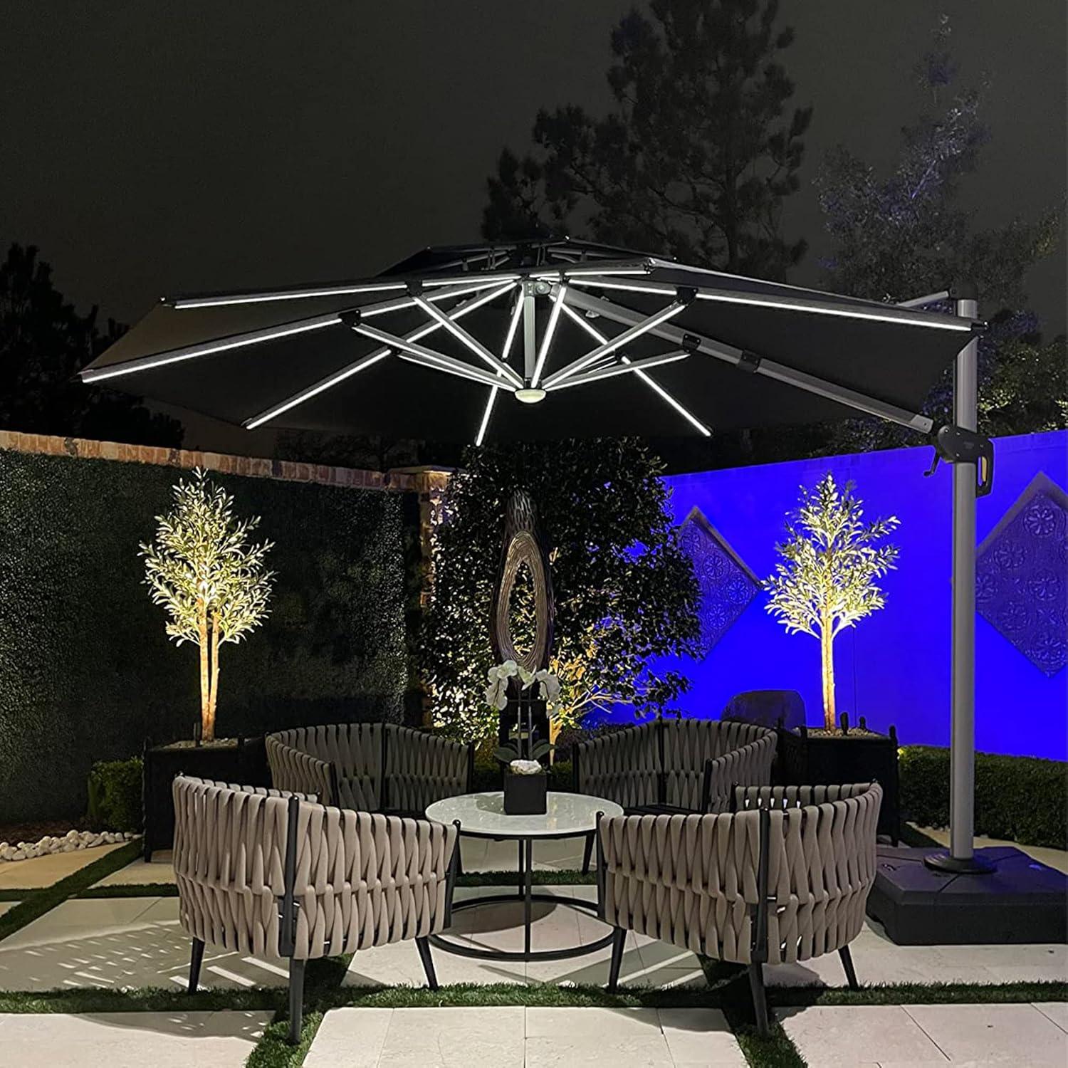 Sonnenschirm LED Solar Beleuchtung Ampelschirm 330cm Grau