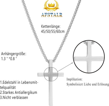 AFSTALR Kreuz Kette Herren Edelstahl Silber 45 cm Halskette Religion Schmuck