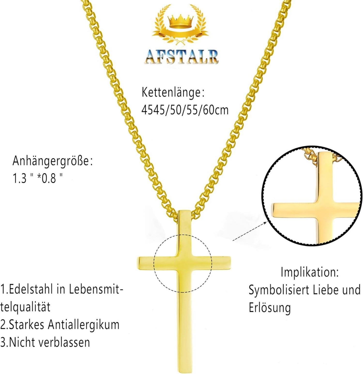 Gold/Silber Herren Kreuzkette Religiöser Schmuck 45cm Halskette
