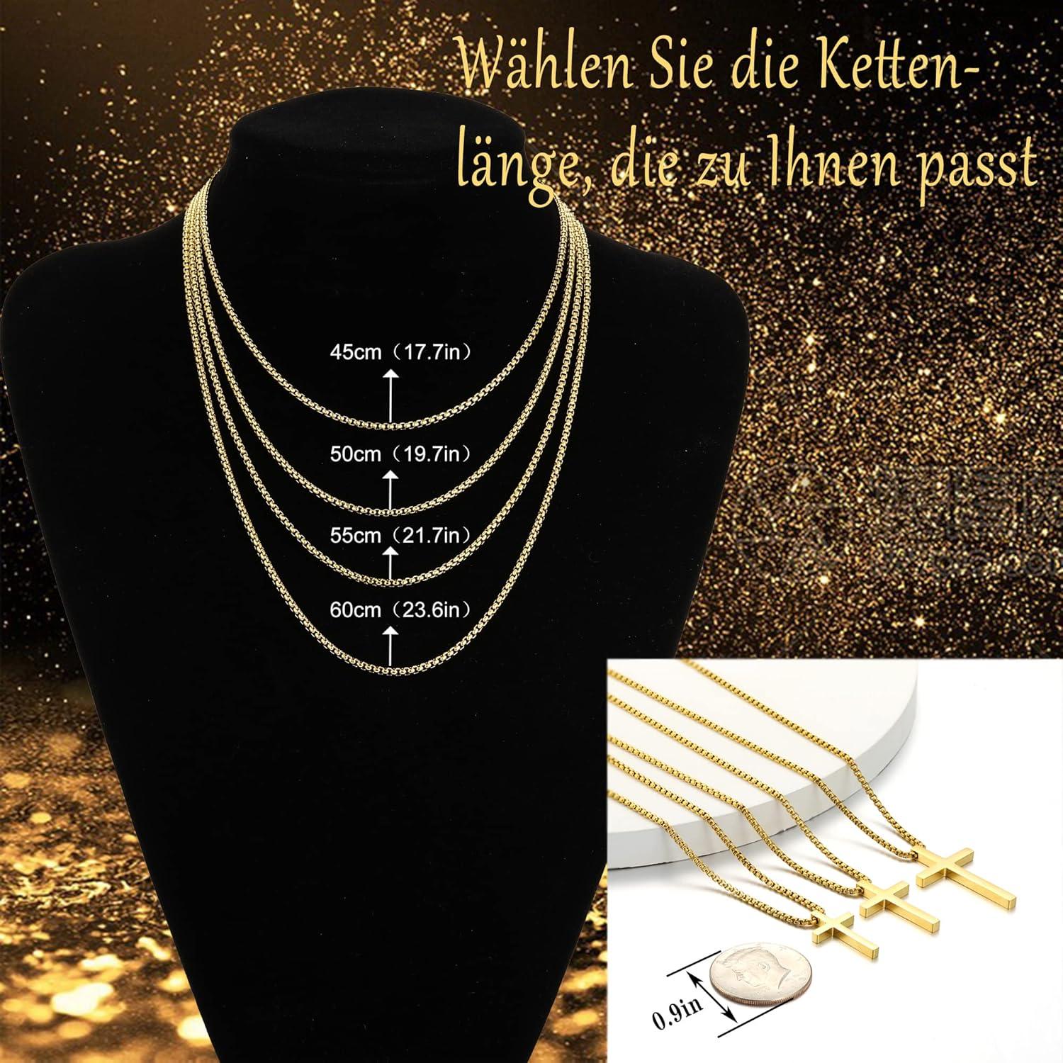 Herren Gold Kreuzkette Edelstahl Halskette Anhänger Religiös 45cm