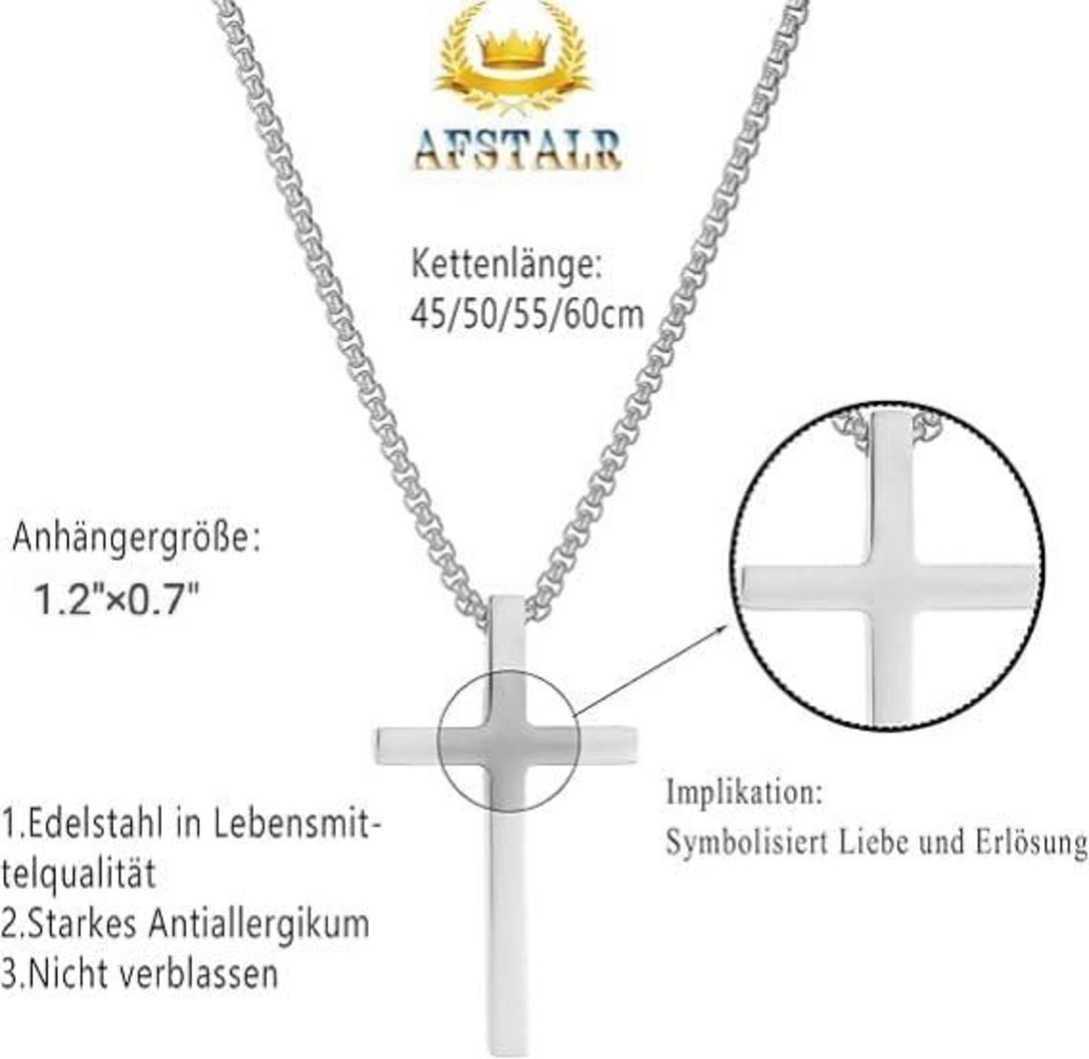 AFSTALR Herren Gold Silber Kreuz Kette Halskette Religiöser Anhänger 55cm