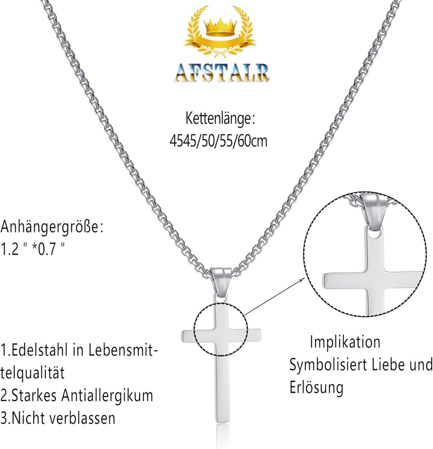 AFSTALR Herren Gold/Silber Kreuz Kette mit Anhänger Silber-55cm
