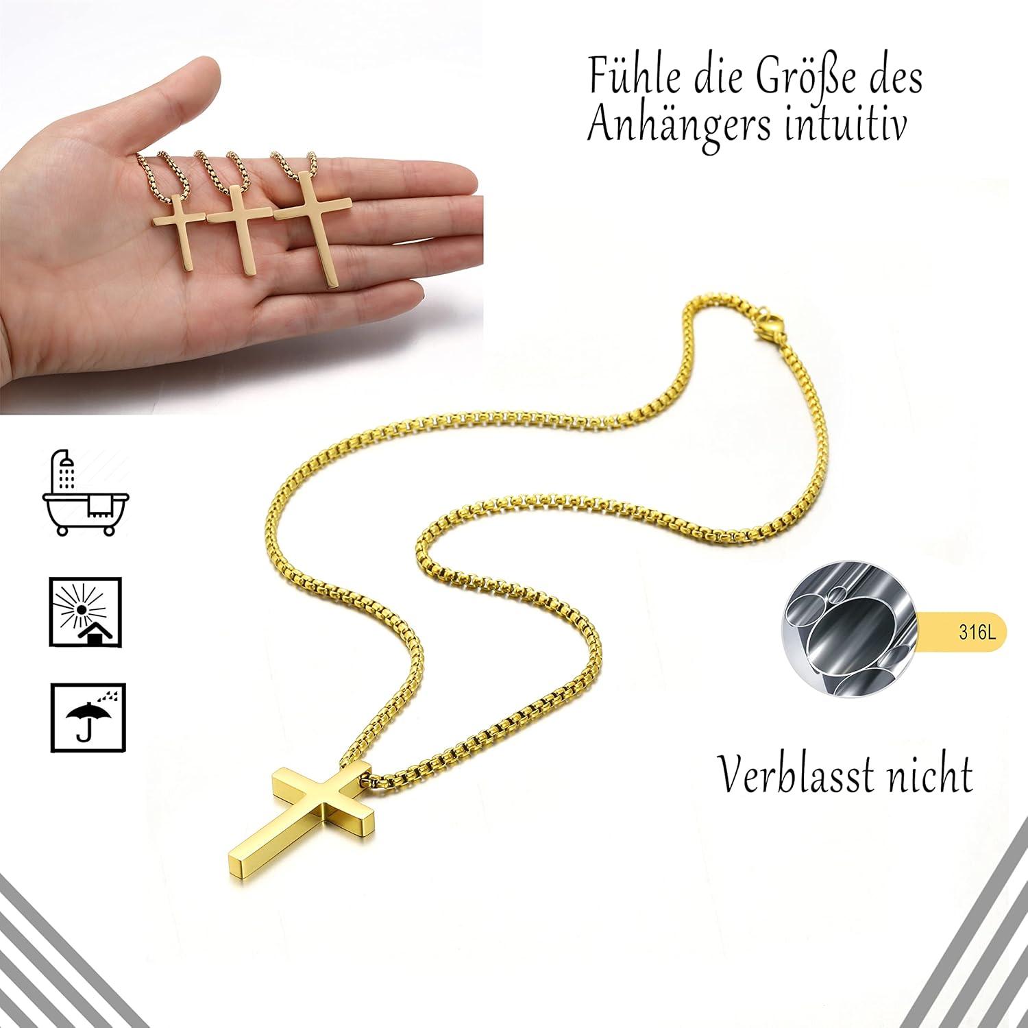 Herren Kreuzkette Edelstahl Anhänger Religiöser Schmuck Gold