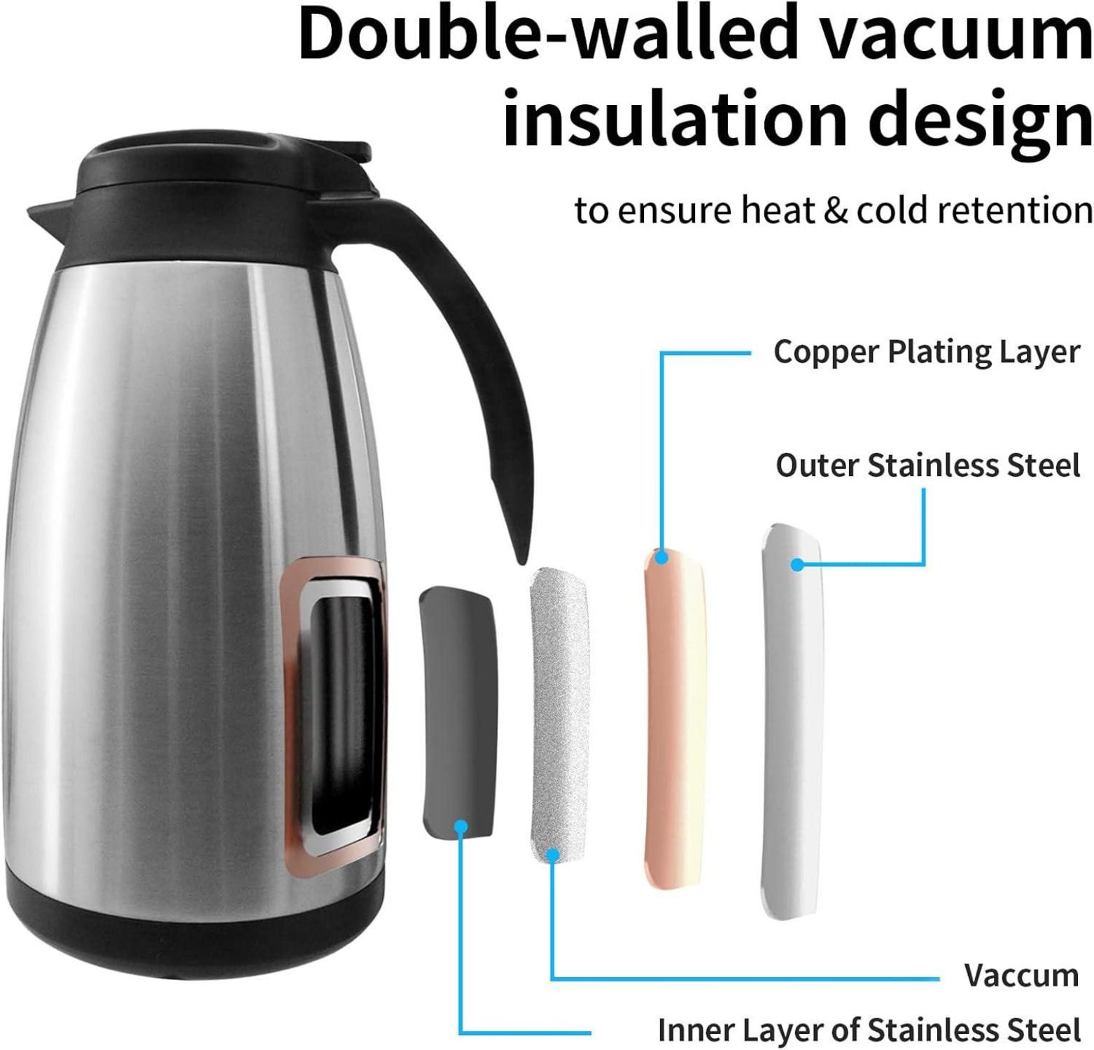 Luvan 2.0L Thermoskanne Edelstahl Kaffeekanne Doppelwand Isoliert 12h heiß 24h kalt