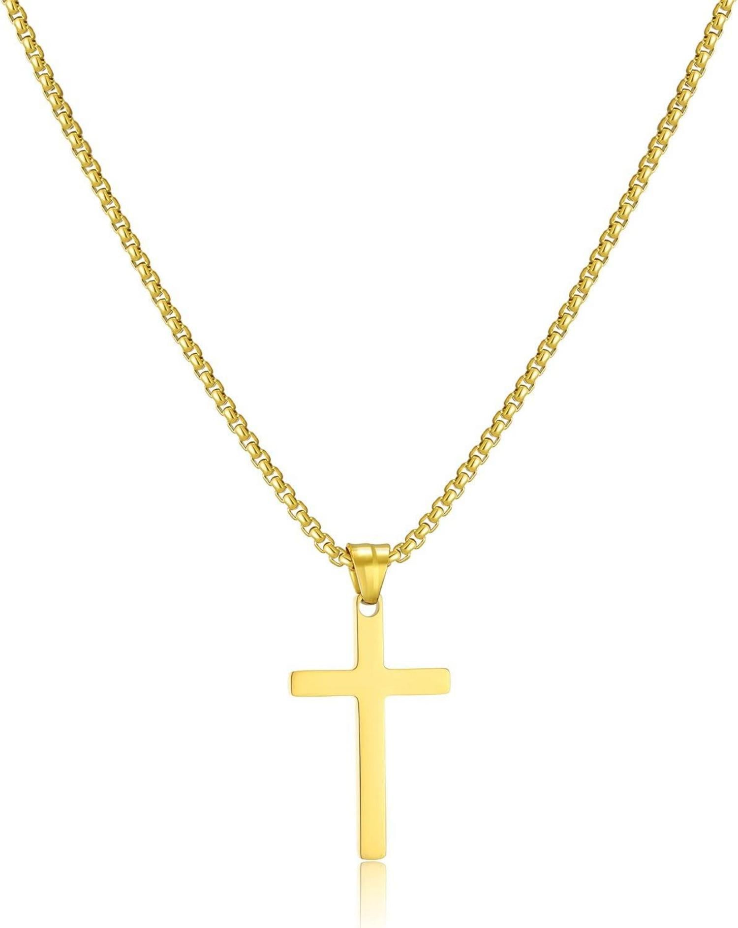 Gold Kreuzkette Anhänger Herren Halskette Christentum Schmuck