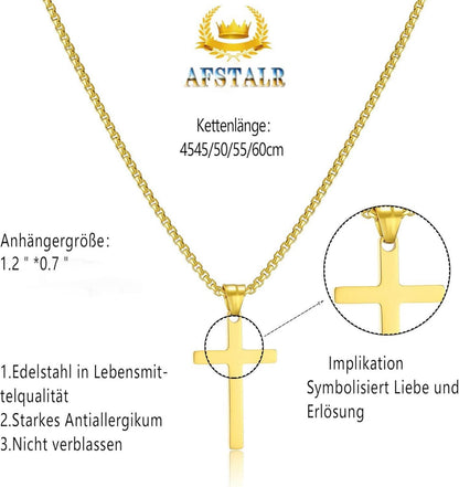 AFSTALR Herren Kreuzkette Gold/Silber Anhänger Christentum Schmuck - 55cm