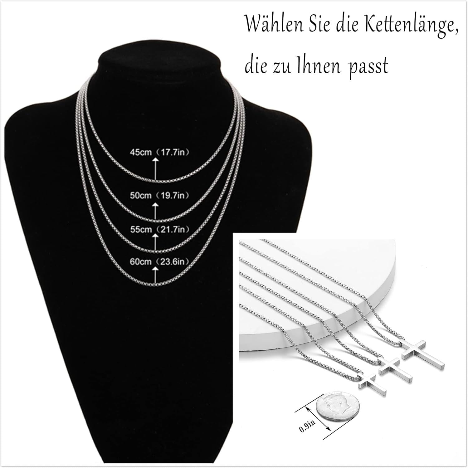 AFSTALR Herren Kreuz Anhänger Kette Silber Religiöser Schmuck 50cm