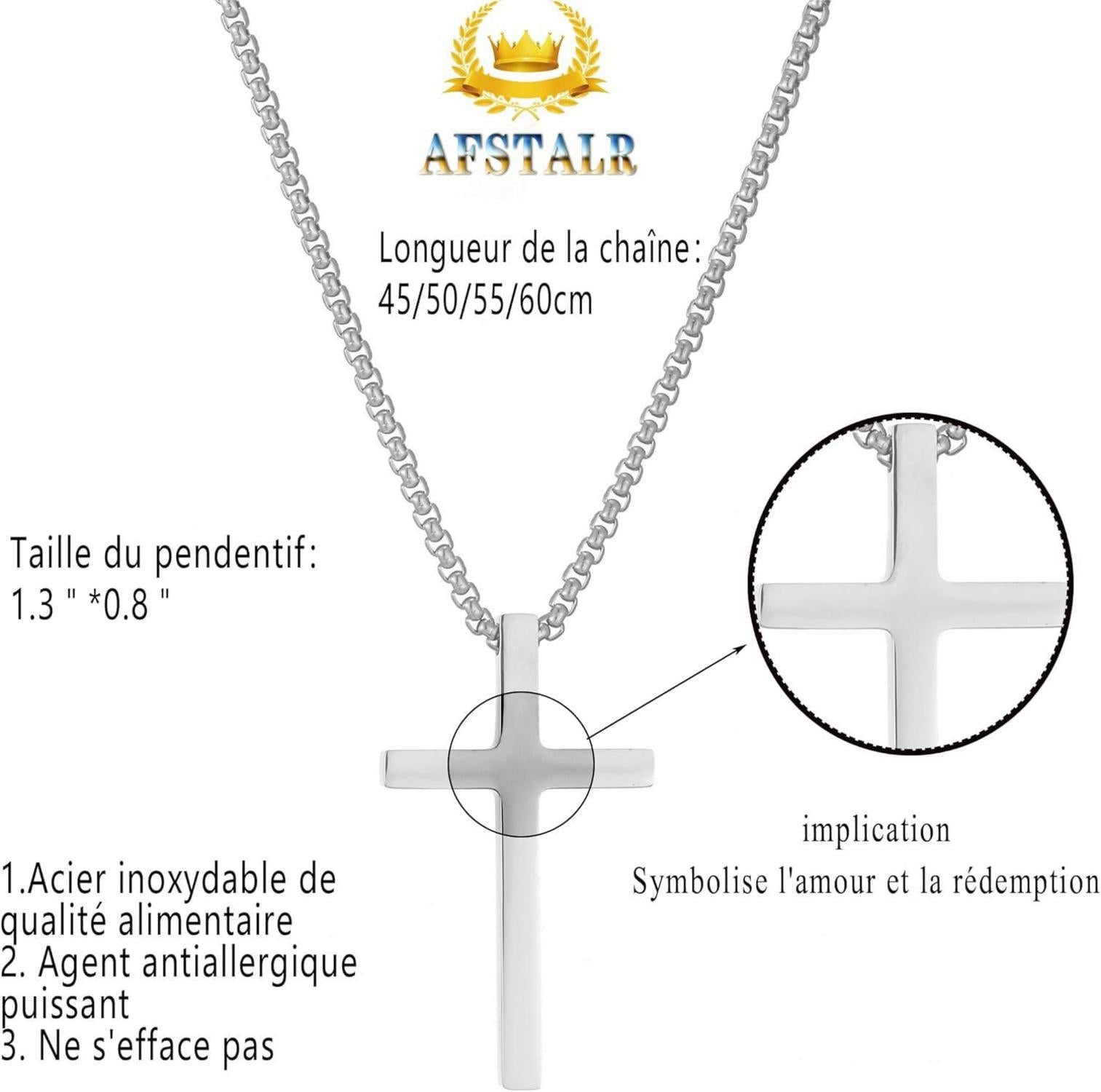 AFSTALR Herren Kreuz Kette Edelstahl Anhänger Halskette Religiöser Schmuck
