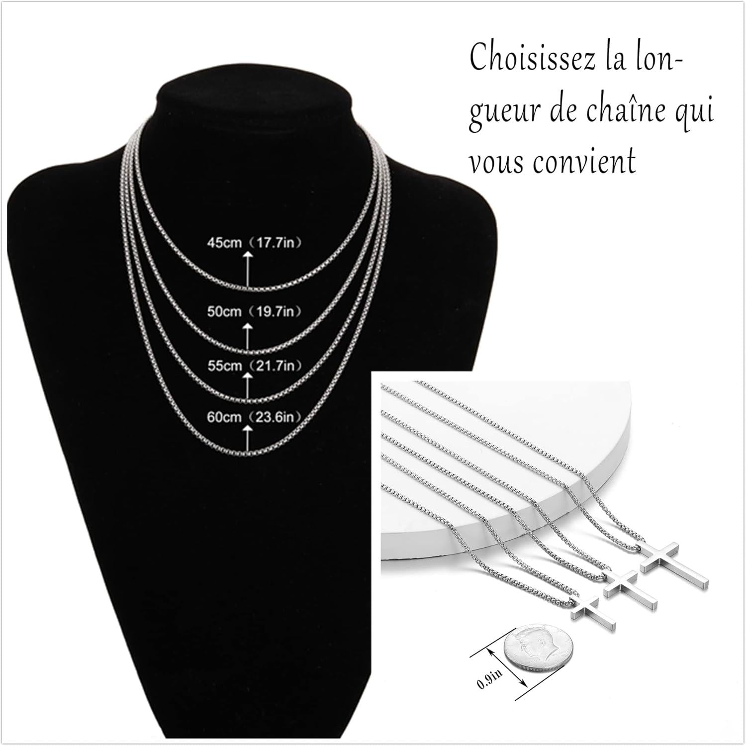 Kreuz Kette Herren Silber Anhänger Halskette Religiöser Schmuck 60cm