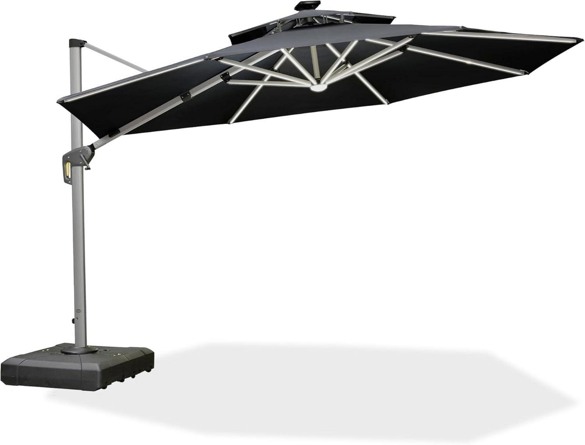 Sonnenschirm LED Beleuchtung Ampelschirm Ø 365 cm UV50+ Grau