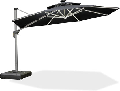Sonnenschirm LED Beleuchtung Ampelschirm Ø 365 cm UV50+ Grau