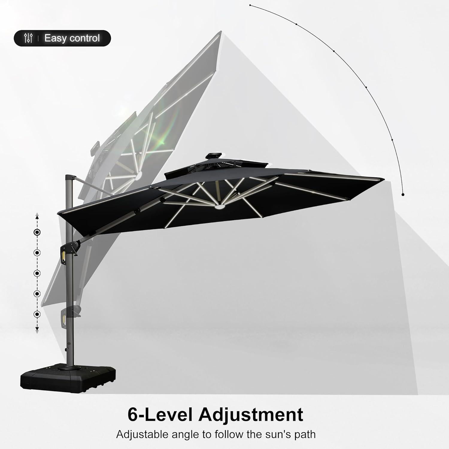Modernster PURPLE LEAF LED Sonnenschirm Ø 365cm Grau UV