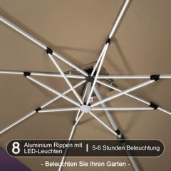 Sonnenschirm Rechteckig Ampelschirm LED Beleuchtung UV50+ 360°Rotation