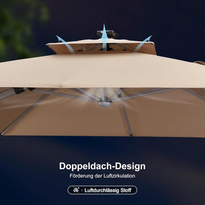 Rechteckiger Sonnenschirm 270x365 cm LED Beleuchtung UV50+ Beige