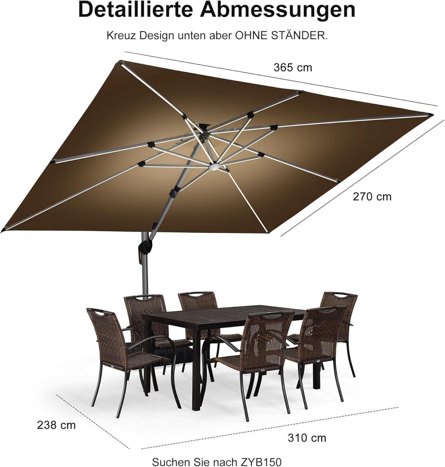 Sonnenschirm Rechteckig 270x365 LED Beleuchtung