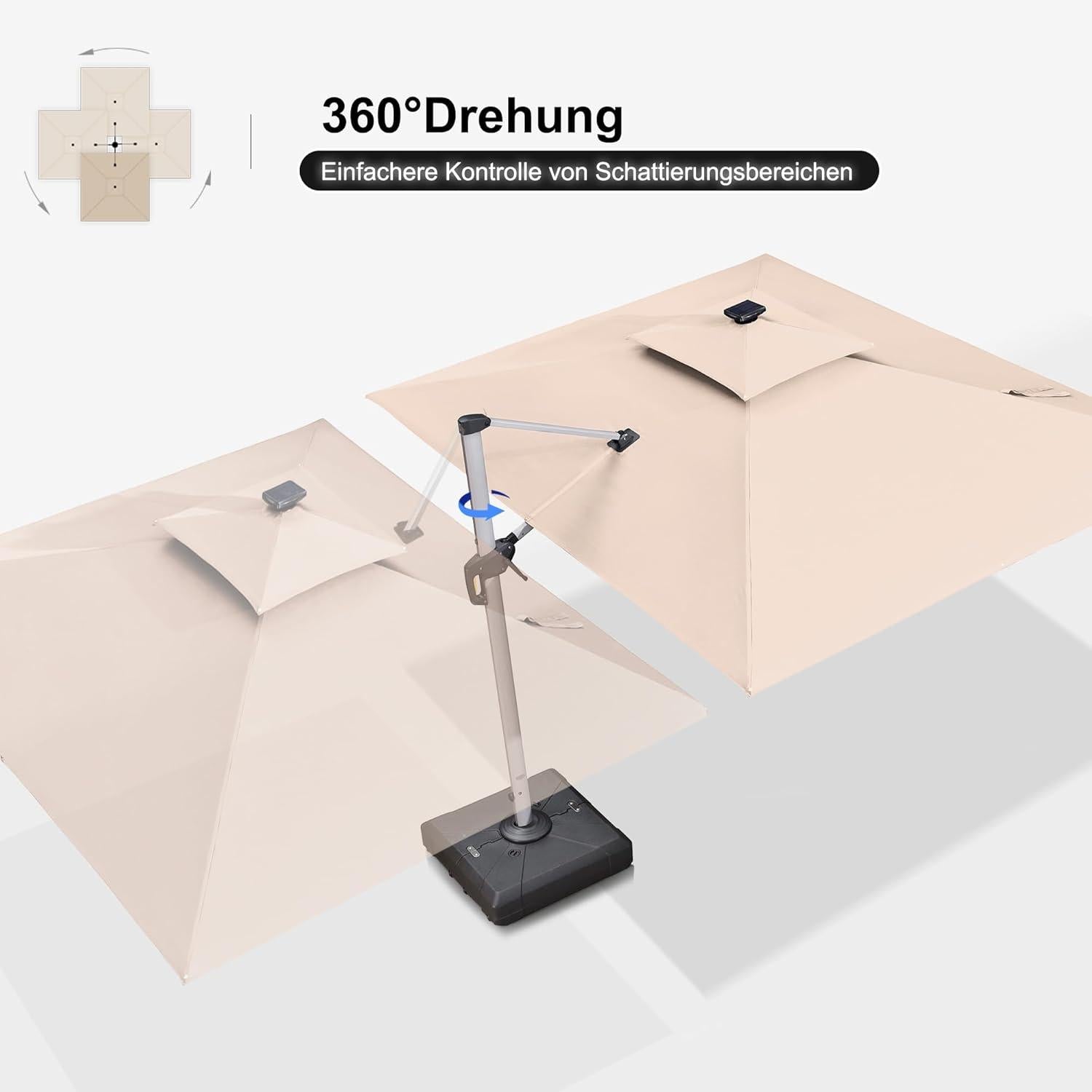 Rechteckiger Sonnenschirm 270x365 cm LED Beleuchtung UV50+ Beige
