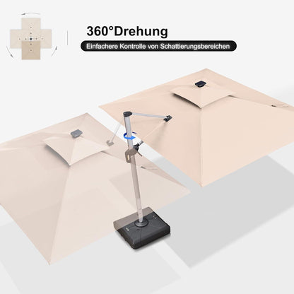 Rechteckiger Sonnenschirm 270x365 cm LED Beleuchtung UV50+ Beige